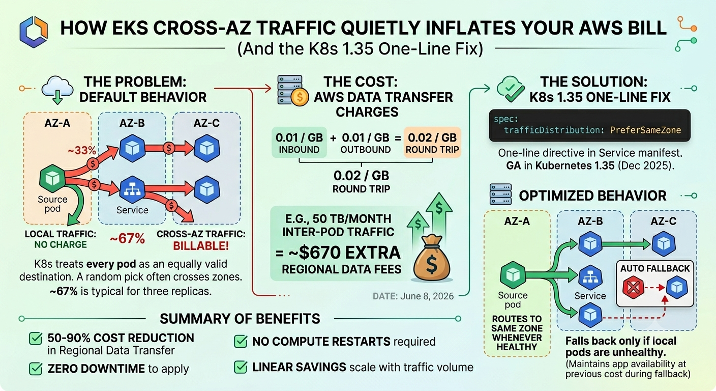 How EKS Cross-AZ Traffic Quietly Inflates Your AWS Bill (And the K8s 1.35 One-Line Fix)